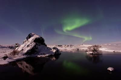Aurora over snowcapped mountains